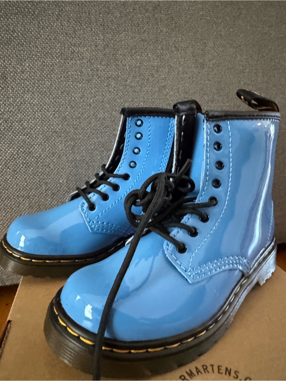 Dr. Martens Kids Mid Blue Patent 1460T Lace-Up Boots